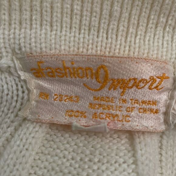Fashion Import Vintage 1970s Tan Acrylic Knit Sweater Womens Size Small Collar - Picture 3 of 12